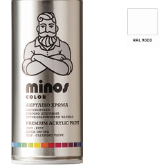 MINOS COLOR ΣΠΡΕΥ RAL 9003 ΓΥΑΛΙΣΤΕΡΟ ΛΕΥΚΟ ΔΙΑΓΡΑΜΜΙΣΗΣ ΑΚΡΥΛΙΚΟ ΧΡΩΜΑ 400ml