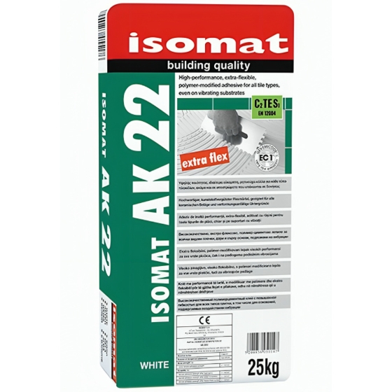 AK 22 EXTRA FLEX ISOMAT ΛΕΥΚΗ 25Kg  ΚΟΛΛΑ ΠΛΑΚΙΔΙΩΝ extra ΡΗΤΙΝΟΥΧΑ C2 TE S1